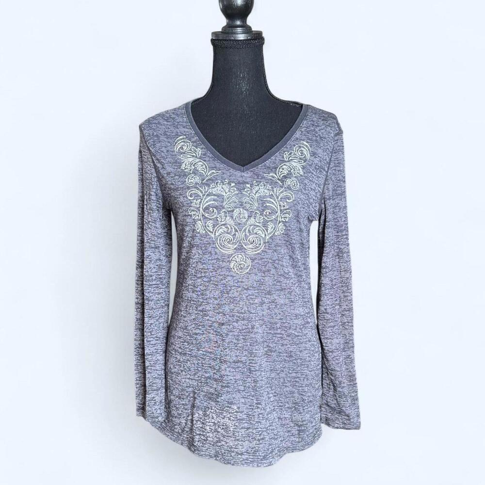 Vintage Y2K Eco Yoga long sleeve marled shirt with rhinestones Size Large